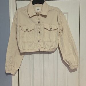 Madden NYC Beige Cropped Snap Up Lightweight Jacket